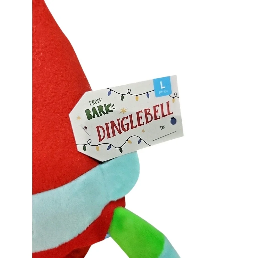 BARK Box Dinglebell Elf Dog Toy Large Dog Spiky Ball‎ Squeaker Crinkle Red NWT
